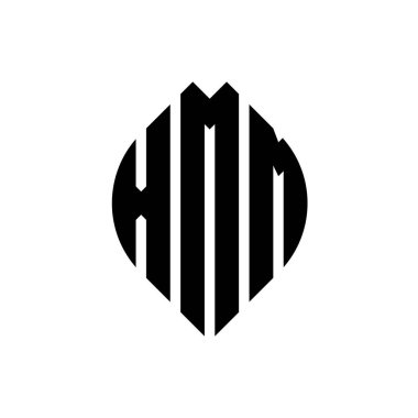 Çember ve elips şekilli XMM daire harf logosu tasarımı. Tipografik biçimli XMM elips harfleri. Üç baş harf daire şeklinde bir logo oluşturuyor. XMM Çember Amblemi Soyut Monogram Harf İşaretleyici Vektörü.