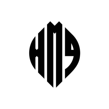 Çember ve elips şekilli XMQ daire harf logosu tasarımı. Tipografik biçimli XMQ elips harfleri. Üç baş harf daire şeklinde bir logo oluşturuyor. XMQ Çember Amblemi Soyut Monogram Harf İşaretleyici Vektörü.