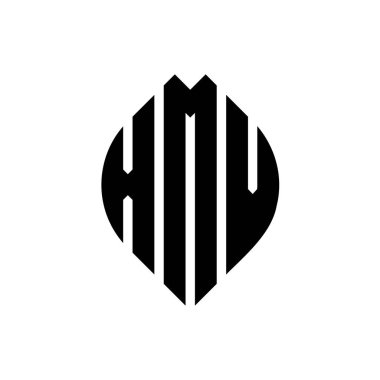 Çember ve elips şekilli XMV daire harf logosu tasarımı. Tipografik biçimli XMV elips harfleri. Üç baş harf daire şeklinde bir logo oluşturuyor. XMV Çember Amblemi Soyut Monogram Harf İşaretleyici Vektörü.