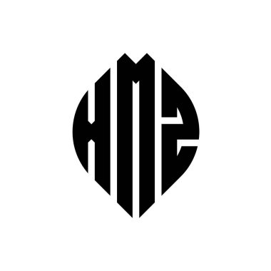 Çember ve elips şekilli XMZ daire harf logosu tasarımı. Tipografik biçimli XMZ elips harfleri. Üç baş harf daire şeklinde bir logo oluşturuyor. XMZ Çember Amblemi Soyut Monogram Harf İşaretleyici Vektörü.