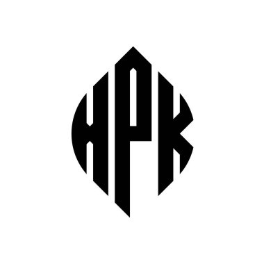 Çember ve elips şekilli XPK daire harf logosu tasarımı. Tipografik biçimli XPK elips harfleri. Üç baş harf daire şeklinde bir logo oluşturuyor. XPK Çember Amblemi Soyut Monogram Harf İşaretleyici Vektörü.