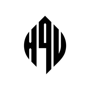 Çember ve elips şekilli XQU harf logosu tasarımı. Tipografik biçimli XQU elips harfleri. Üç baş harf daire şeklinde bir logo oluşturuyor. XQU Çember Amblemi Soyut Monogram Harf İşaretleyici Vektörü.