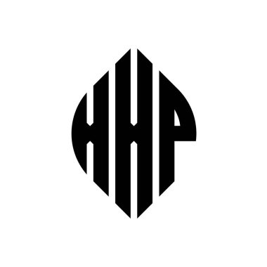 Çember ve elips şekilli XXP daire harf logosu tasarımı. Tipografik biçimli XXP elips harfleri. Üç baş harf daire şeklinde bir logo oluşturuyor. XXP Çember Amblemi Soyut Monogram Harf İşaretleyici Vektörü.