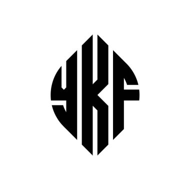 Çember ve elips şekilli YKF daire harf logosu tasarımı. Tipografik biçimli YKF elips harfleri. Üç baş harf daire şeklinde bir logo oluşturuyor. YKF Çember Amblemi Soyut Monogram Harf İşaretleyici Vektörü.