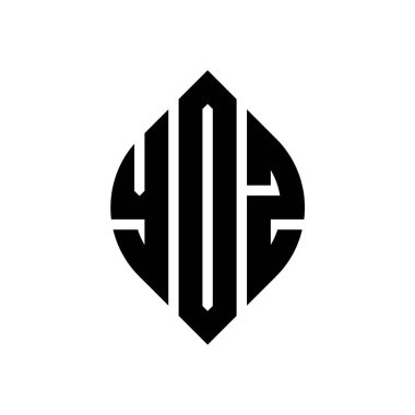 Çember ve elips şekilli YOZ daire harf logosu tasarımı. Tipografik biçimli YOZ elips harfleri. Üç baş harf daire şeklinde bir logo oluşturuyor. YOZ Çember Amblemi Soyut Monogram Harf İşaretleme Vektörü.