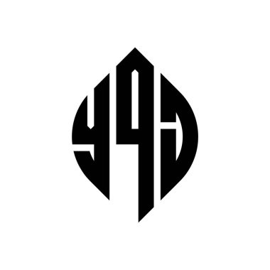 Çember ve elips şekilli YQJ daire harf logosu tasarımı. YQJ elips harfleri tipografik tarzda. Üç baş harf daire şeklinde bir logo oluşturuyor. YQJ Çember Amblemi Soyut Monogram Harf İşaretleyici Vektörü.