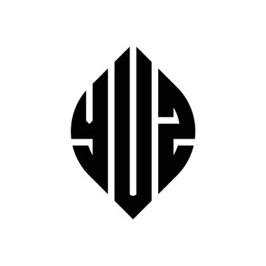 Çember ve elips şekilli YUZ daire harf logosu tasarımı. Tipografik biçimli YUZ elips harfleri. Üç baş harf daire şeklinde bir logo oluşturuyor. YUZ Çember Amblemi Soyut Monogram Harf İşaretleyici Vektörü.