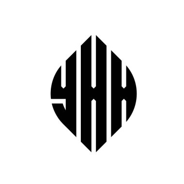 Çember ve elips şekilli YXX daire harf logosu tasarımı. Tipografik biçimli YXX elips harfleri. Üç baş harf daire şeklinde bir logo oluşturuyor. YXX Çember Amblemi Soyut Monogram Harf İşaretleyici Vektörü.