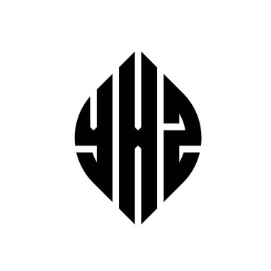 Çember ve elips şekilli YXZ daire harf logosu tasarımı. Tipografik biçimli YXZ elips harfleri. Üç baş harf daire şeklinde bir logo oluşturuyor. YXZ Çember Amblemi Soyut Monogram Harf İşaretleyici Vektörü.