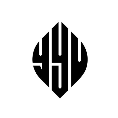 Çember ve elips şekilli YYV daire harf logosu tasarımı. YYV elips harfleri tipografik tarzda. Üç baş harf daire şeklinde bir logo oluşturuyor. YYV Çember Amblemi Soyut Monogram Harf İşaretleyici Vektörü.