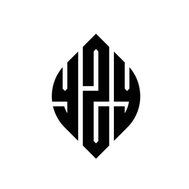 Çember ve elips şekilli YZY daire harf logosu tasarımı. Tipografik biçimli YZY elips harfleri. Üç baş harf daire şeklinde bir logo oluşturuyor. YZY Çember Amblemi Soyut Monogram Harf İşaretleme Vektörü.