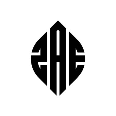 Daire ve elips şekilli ZAE daire harf logosu tasarımı. Typographic tarzında ZAE elips harfleri. Üç baş harf daire şeklinde bir logo oluşturuyor. ZAE Çember Amblemi Soyut Monogram Harf İşaretleyici Vektörü.