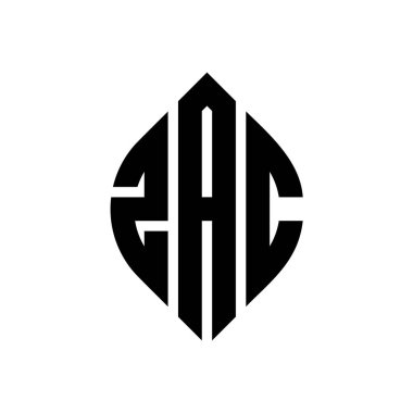 Çember ve elips şekilli ZAC daire harf logosu tasarımı. Typographic tarzında ZAC elips harfleri. Üç baş harf daire şeklinde bir logo oluşturuyor. ZAC Çember Amblemi Soyut Monogram Harf İşaretleyici Vektörü.