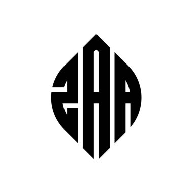 Çember ve elips şekilli ZAA daire harf logosu tasarımı. Tipografik biçimli ZAA elips harfleri. Üç baş harf daire şeklinde bir logo oluşturuyor. ZAA Çember Amblemi Soyut Monogram Harf İşaretleme Vektörü.