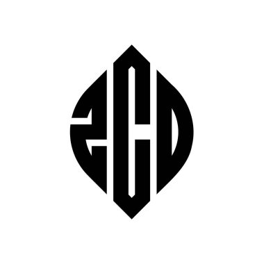Çember ve elips şekilli ZCD daire harf logosu tasarımı. Tipografik biçimli ZCD elips harfleri. Üç baş harf daire şeklinde bir logo oluşturuyor. ZCD Çemberi Amblemi Soyut Monogram Harf İşaretleyici Vektörü.