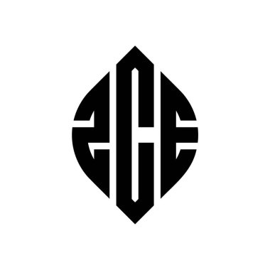 Çember ve elips şekilli ZCE daire harf logosu tasarımı. Typographic tarzında ZCE elips harfleri. Üç baş harf daire şeklinde bir logo oluşturuyor. ZCE Çember Amblemi Soyut Monogram Harf İşaretleme Vektörü.