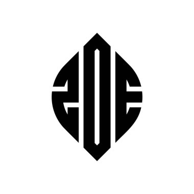 Çember ve elips şekilli ZDE daire harf logosu tasarımı. Tipografik biçimli ZDE elips harfleri. Üç baş harf daire şeklinde bir logo oluşturuyor. ZDE Çember Amblemi Soyut Monogram Harf İşaretleme Vektörü.
