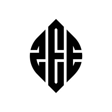 Çember ve elips şekilli ZEE daire harf logosu tasarımı. Typographic tarzında ZEE elips harfleri. Üç baş harf daire şeklinde bir logo oluşturuyor. ZEE Çember Amblemi Soyut Monogram Harf İşaretleyici Vektörü.