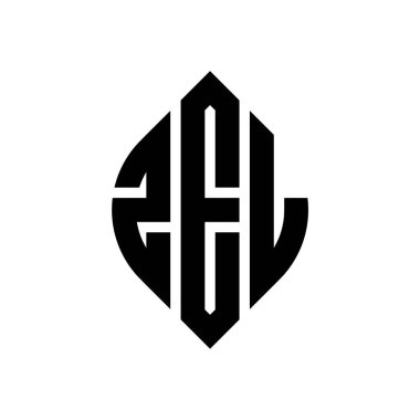 Çember ve elips şekilli ZEL daire harf logosu tasarımı. Typographic tarzında ZEL elips harfleri. Üç baş harf daire şeklinde bir logo oluşturuyor. ZEL Çember Amblemi Soyut Monogram Harf İşaretleme Vektörü.