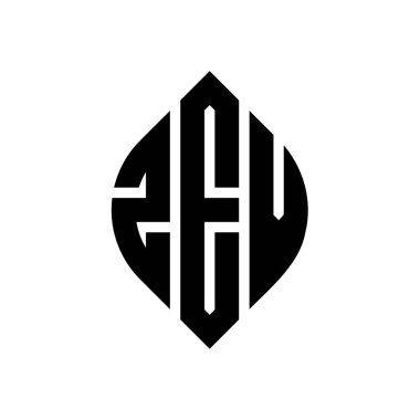 Çember ve elips şekilli ZEV daire harf logosu tasarımı. Typographic tarzında ZEV elips harfleri. Üç baş harf daire şeklinde bir logo oluşturuyor. ZEV Çember Amblemi Soyut Monogram Harf İşaretleyici Vektörü.