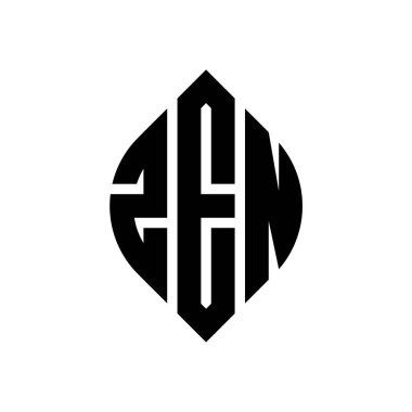 Çember ve elips şekilli ZEN daire harf logosu tasarımı. Typographic tarzında ZEN elips harfleri. Üç baş harf daire şeklinde bir logo oluşturuyor. ZEN Çember Amblemi Soyut Monogram Harf İşaretleme Vektörü.