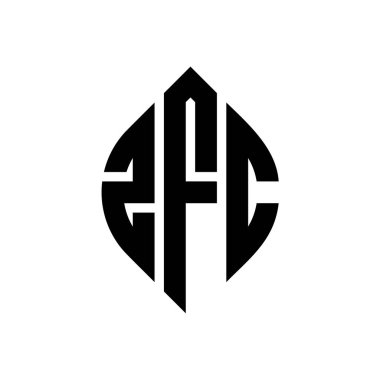 Çember ve elips şekilli ZFC daire harf logosu tasarımı. Tipografik biçimli ZFC elips harfleri. Üç baş harf daire şeklinde bir logo oluşturuyor. ZFC Çember Amblemi Soyut Monogram Harf İşaretleyici Vektörü.
