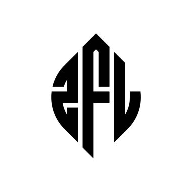 Çember ve elips şekilli ZFL daire harf logosu tasarımı. Tipografik biçimli ZFL elips harfleri. Üç baş harf daire şeklinde bir logo oluşturuyor. ZFL Çember Amblemi Soyut Monogram Harf İşaretleyici Vektörü.