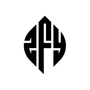 Çember ve elips şekilli ZFY daire harf logosu tasarımı. Tipografik biçimli ZFY elips harfleri. Üç baş harf daire şeklinde bir logo oluşturuyor. ZFY Çember Amblemi Soyut Monogram Harf İşaretleyici Vektörü.