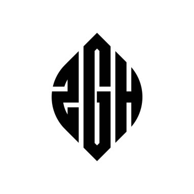 Çember ve elips şekilli ZGH daire harf logosu tasarımı. Typographic tarzında ZGH elips harfleri. Üç baş harf daire şeklinde bir logo oluşturuyor. ZGH Çemberi Amblemi Soyut Monogram Harf İşaretleme Vektörü.