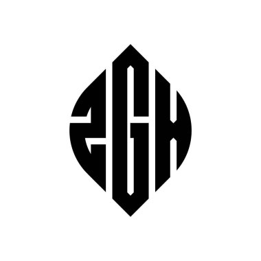 Çember ve elips şekilli ZGX daire harf logosu tasarımı. Tipografik biçimli ZGX elips harfleri. Üç baş harf daire şeklinde bir logo oluşturuyor. ZGX Çember Amblemi Soyut Monogram Harf İşaretleyici Vektörü.