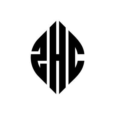 Çember ve elips şekilli ZHC daire harf logosu tasarımı. Tipografik biçimli ZHC elips harfleri. Üç baş harf daire şeklinde bir logo oluşturuyor. ZHC Çember Amblemi Soyut Monogram Harf İşaretleme Vektörü.