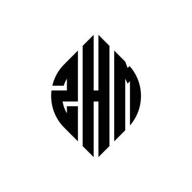 Çember ve elips şekilli ZHM daire harf logosu tasarımı. Typographic tarzında ZHM elips harfleri. Üç baş harf daire şeklinde bir logo oluşturuyor. ZHM Çember Amblemi Soyut Monogram Harf İşaretleyici Vektörü.