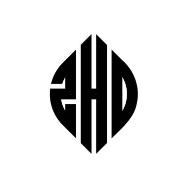 Çember ve elips şekilli ZHO daire harf logosu tasarımı. Typographic tarzında ZHO elips harfleri. Üç baş harf daire şeklinde bir logo oluşturuyor. ZHO Çember Amblemi Soyut Monogram Harf İşaretleme Vektörü.