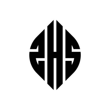 Çember ve elips şekilli ZHS daire harf logosu tasarımı. Tipografik biçimli ZHS elips harfleri. Üç baş harf daire şeklinde bir logo oluşturuyor. ZHS Çember Amblemi Soyut Monogram Harf İşaretleyici Vektörü.