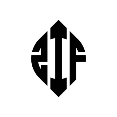 Çember ve elips şekilli ZIF daire harf logosu tasarımı. Typographic tarzında ZIF elips harfleri. Üç baş harf daire şeklinde bir logo oluşturuyor. ZIF Çemberi Amblemi Soyut Monogram Harf İşaretleme Vektörü.