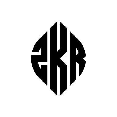 Çember ve elips şekilli ZKR daire harf logosu tasarımı. Typographic tarzında ZKR elips harfleri. Üç baş harf daire şeklinde bir logo oluşturuyor. ZKR Çember Amblemi Soyut Monogram Harf İşaretleyici Vektörü.
