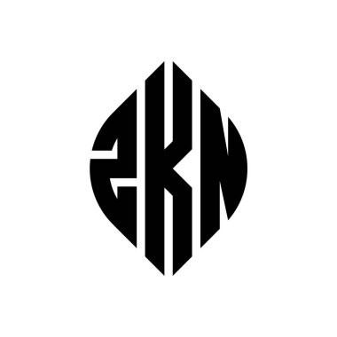 Çember ve elips şekilli ZKN daire harf logosu tasarımı. Tipografik biçimli ZKN elips harfleri. Üç baş harf daire şeklinde bir logo oluşturuyor. ZKN Çember Amblemi Soyut Monogram Harf İşaretleyici Vektörü.