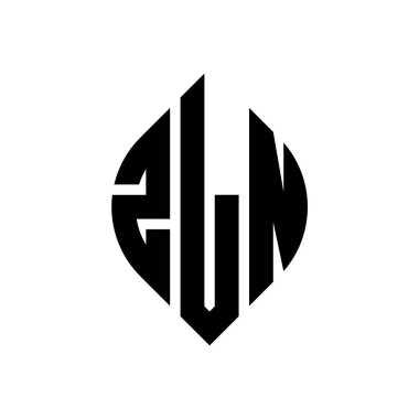Çember ve elips şekilli ZLN daire harf logosu tasarımı. Typographic tarzında ZLN elips harfleri. Üç baş harf daire şeklinde bir logo oluşturuyor. ZLN Çember Amblemi Soyut Monogram Harf İşaretleyici Vektörü.