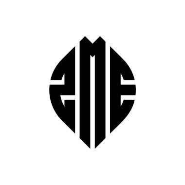 Çember ve elips şekilli ZME daire harf logosu tasarımı. Typographic tarzında ZME elips harfleri. Üç baş harf daire şeklinde bir logo oluşturuyor. ZME Çemberi Amblemi Soyut Monogram Harf İşaretleme Vektörü.