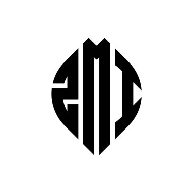 Çember ve elips şekilli ZMI daire harf logosu tasarımı. Typographic tarzında ZMI elips harfleri. Üç baş harf daire şeklinde bir logo oluşturuyor. ZMI Çember Amblemi Soyut Monogram Harf İşaretleme Vektörü.