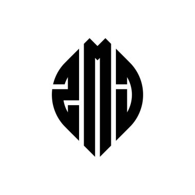 Çember ve elips şekilli ZMJ daire harf logosu tasarımı. Typographic tarzında ZMJ elips harfleri. Üç baş harf daire şeklinde bir logo oluşturuyor. ZMJ Çember Amblemi Soyut Monogram Harf İşaretleyici Vektörü.