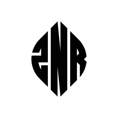 Çember ve elips şekilli ZNR daire harf logosu tasarımı. Typographic tarzında ZNR elips harfleri. Üç baş harf daire şeklinde bir logo oluşturuyor. ZNR Çember Amblemi Soyut Monogram Harf İşaretleyici Vektörü.