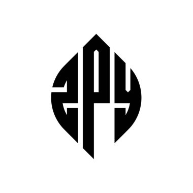 Çember ve elips şekilli ZPY daire harf logosu tasarımı. Tipografik biçimli ZPY elips harfleri. Üç baş harf daire şeklinde bir logo oluşturuyor. ZPY Çember Amblemi Soyut Monogram Harf İşaretleme Vektörü.