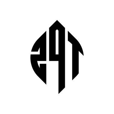 Çember ve elips şekilli ZQT daire harf logosu tasarımı. Tipografik biçimli ZQT elips harfleri. Üç baş harf daire şeklinde bir logo oluşturuyor. ZQT Çember Amblemi Soyut Monogram Harf İşaretleyici Vektörü.