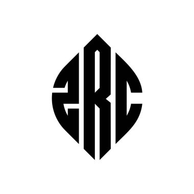 Çember ve elips şekilli ZRC daire harf logosu tasarımı. Tipografik biçimli ZRC elips harfleri. Üç baş harf daire şeklinde bir logo oluşturuyor. ZRC Çember Amblemi Soyut Monogram Harf İşaretleyici Vektörü.