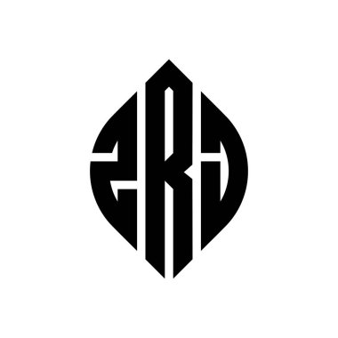 Çember ve elips şekilli ZRJ daire harf logosu tasarımı. Typographic tarzında ZRJ elips harfleri. Üç baş harf daire şeklinde bir logo oluşturuyor. ZRJ Çember Amblemi Soyut Monogram Harf İşaretleyici Vektörü.