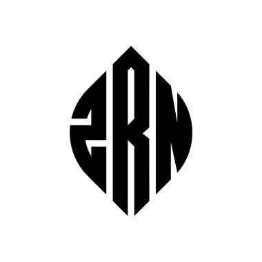 Çember ve elips şekilli ZRN daire harf logosu tasarımı. Typographic tarzında ZRN elips harfleri. Üç baş harf daire şeklinde bir logo oluşturuyor. ZRN Çember Amblemi Soyut Monogram Harf İşaretleyici Vektörü.