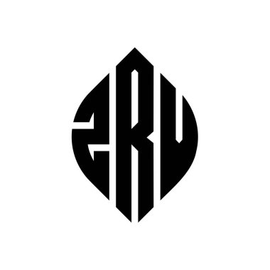 Çember ve elips şekilli ZRV daire harf logosu tasarımı. Typographic tarzında ZRV elips harfleri. Üç baş harf daire şeklinde bir logo oluşturuyor. ZRV Çember Amblemi Soyut Monogram Harf İşaretleyici Vektörü.