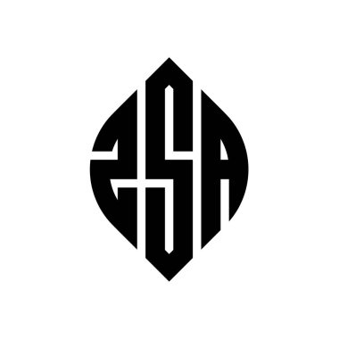 Çember ve elips şekilli ZSA daire harf logosu tasarımı. Typographic tarzında ZSA elips harfleri. Üç baş harf daire şeklinde bir logo oluşturuyor. ZSA Çemberi Amblemi Soyut Monogram Harf İşaretleme Vektörü.