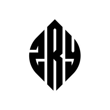 Çember ve elips şekilli ZRY daire harf logosu tasarımı. Typographic tarzında ZRY elips harfleri. Üç baş harf daire şeklinde bir logo oluşturuyor. ZRY Çember Amblemi Soyut Monogram Harf İşaretleme Vektörü.